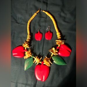 Teacher’s Gift: Red, Green & Yellow Apple  Necklace and Earring Set